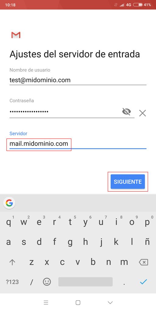 Ajustes del servidor de entrada
