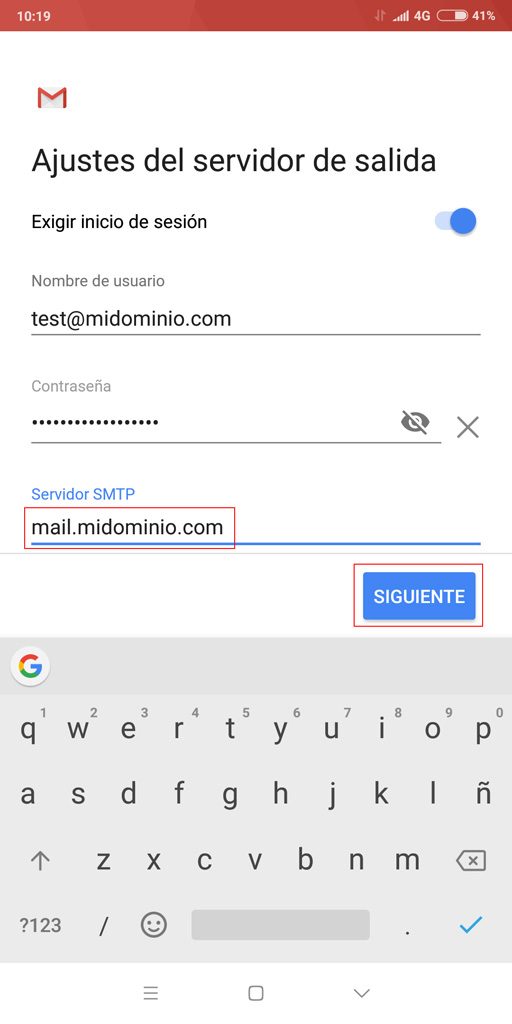 Ajustes del servidor de salida