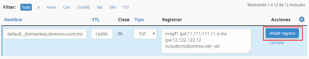 Crear registros SPF, DKIM y DMARC en cPanel