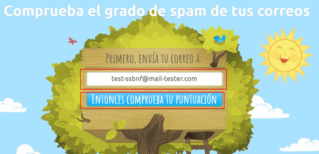 Pantalla principal de Mail Tester