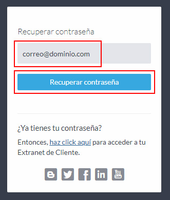 Recuperar la contraseña de acceso a la Extranet de Cliente
