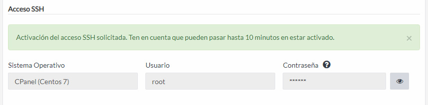 Activar el acceso SSH de un servidor desde la Extranet de Cliente