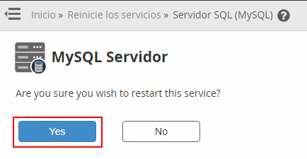 Reiniciar el servicio MySQL desde el WHM de cPanel