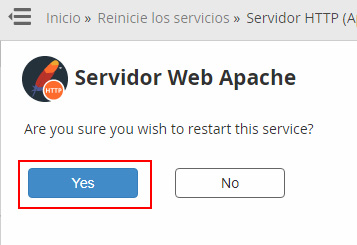Reiniciar el servicio Apache (HTTP) desde el WHM de cPanel