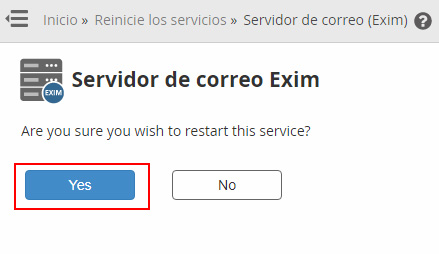 Reiniciar el servicio de Mail (Exim) desde el WHM de cPanel
