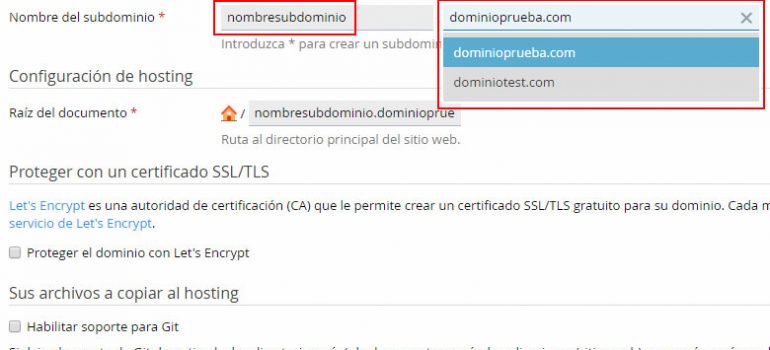 Crear subdominios en Plesk