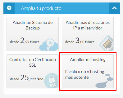 Ampliar hosting a una gama superior