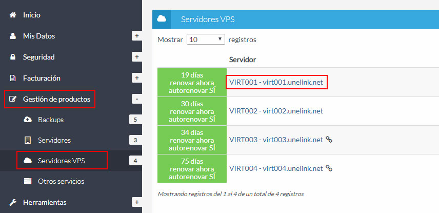Listado de productos