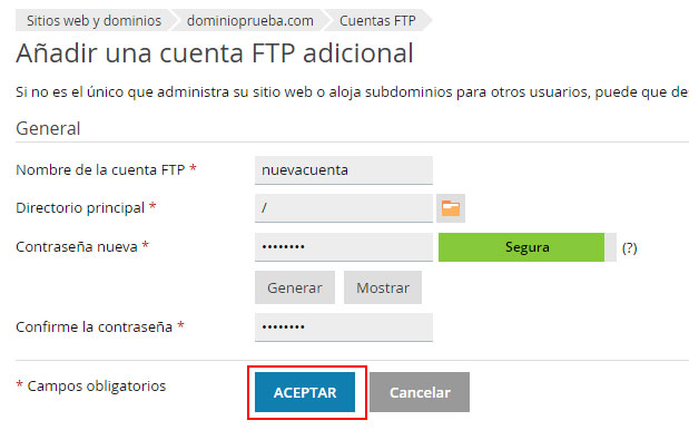 Crear cuentas FTP en Plesk