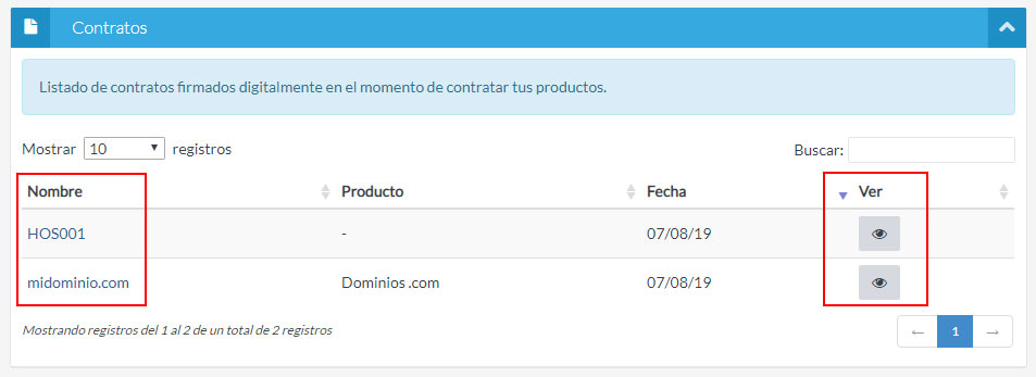 Consultar el contrato de un producto contratado