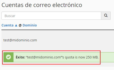 Modificar la cuota del buzón de correo de una cuenta de email en cPanel