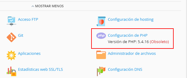 Cambiar la versión de PHP de un dominio en Plesk
