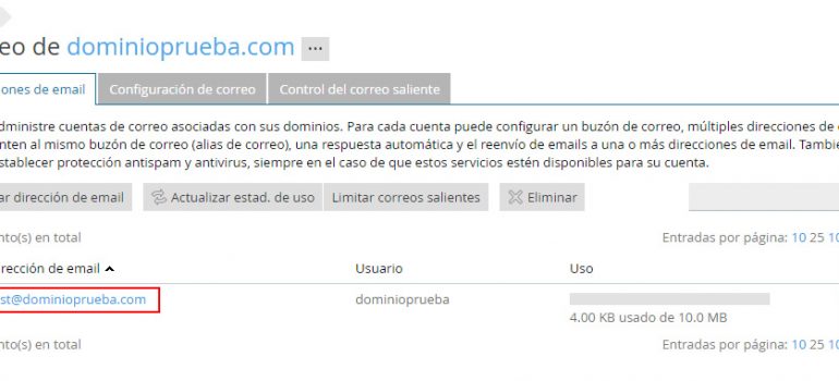 Cambiar la contraseña de una cuenta de correo en Plesk