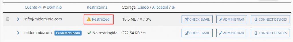 Envío de mails suspendido
