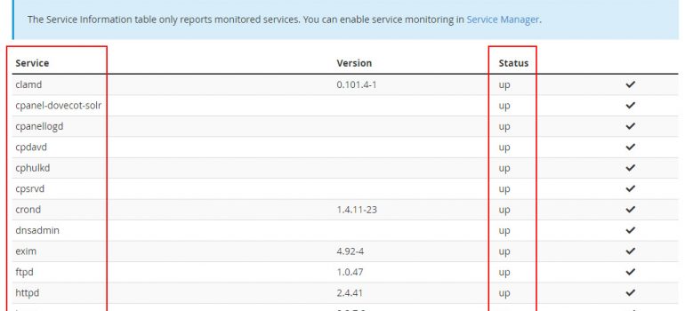 Consultar el estado de los servicios en cPanel