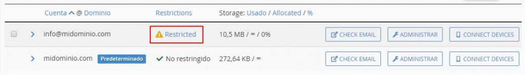Login mail suspendido