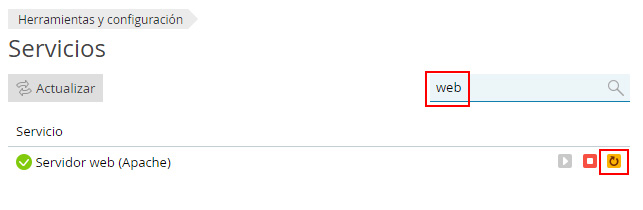 Reiniciar el servicio Apache (HTTP) desde Plesk