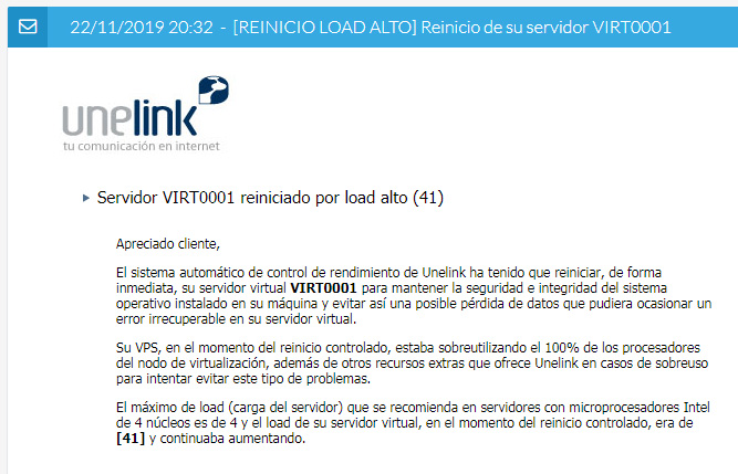 ¿Qué ha causado que mi servidor se reinicie por load alto?