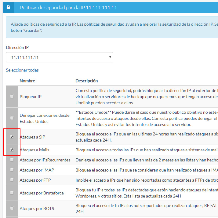 Añade políticas de seguridad a tus direcciones IP