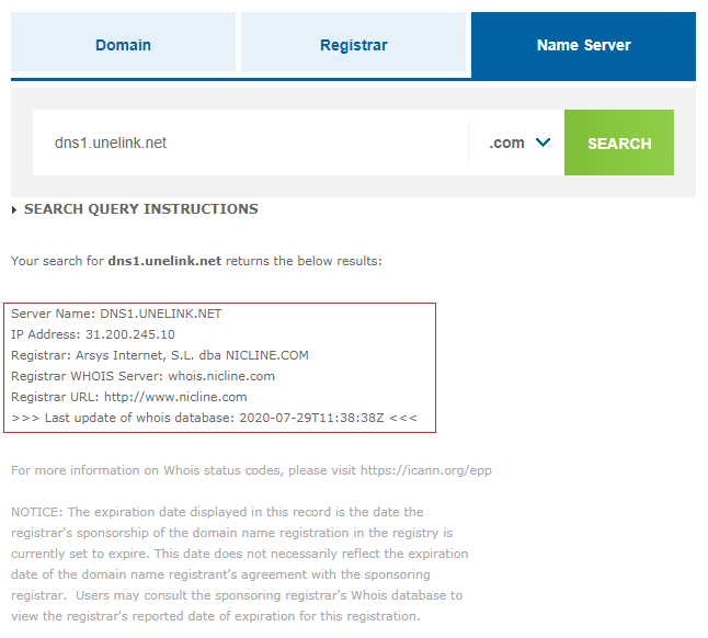 Comprobar la correcta creación de los Glue Records