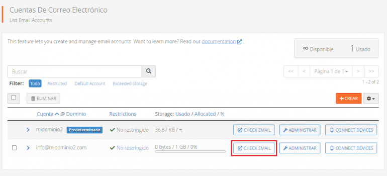 Cómo acceder al webmail de una cuenta desde el WHM