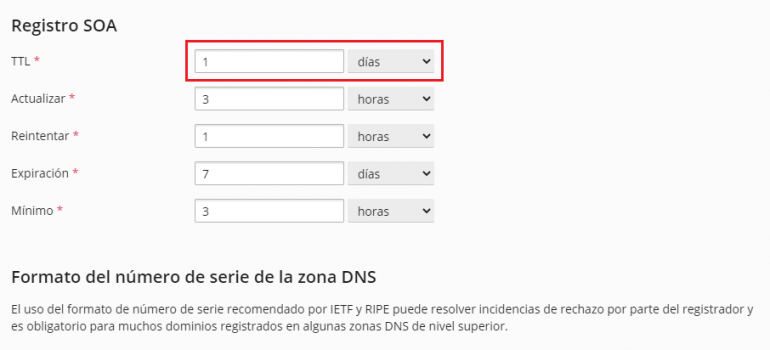 Modificar TTL de una zona DNS desde Plesk