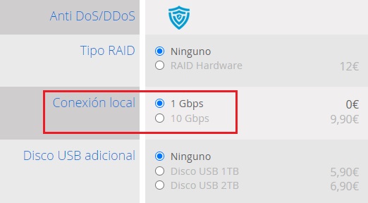 Posibilidad de conexión a 10 Gbps entre tus servidores dedicados