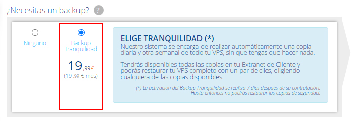 Contratar Backup Tranquilidad o Recuperación Puntual