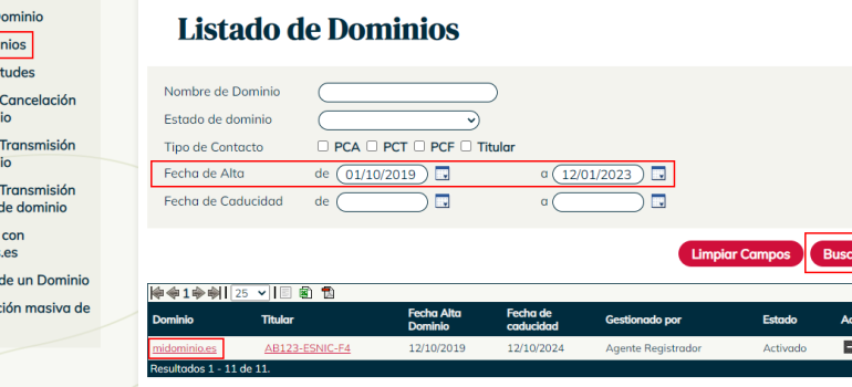 Solicitar el certificado de titularidad de un dominio .es