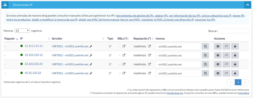 Hasta 4 IPs incluidas.