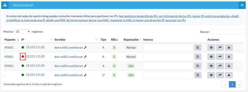 Activar o desactivar una IP