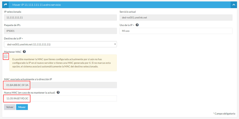 Mantener la MAC al mover una dirección IP